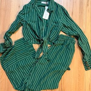Faithfull the Brand Green and White Striped Set